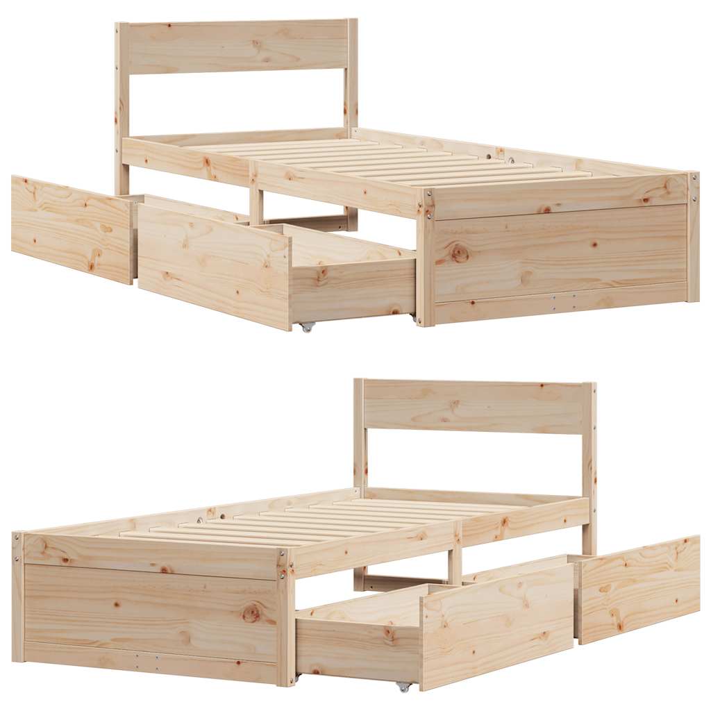 sengeramme uden madras 90x200 cm massivt fyrretræ