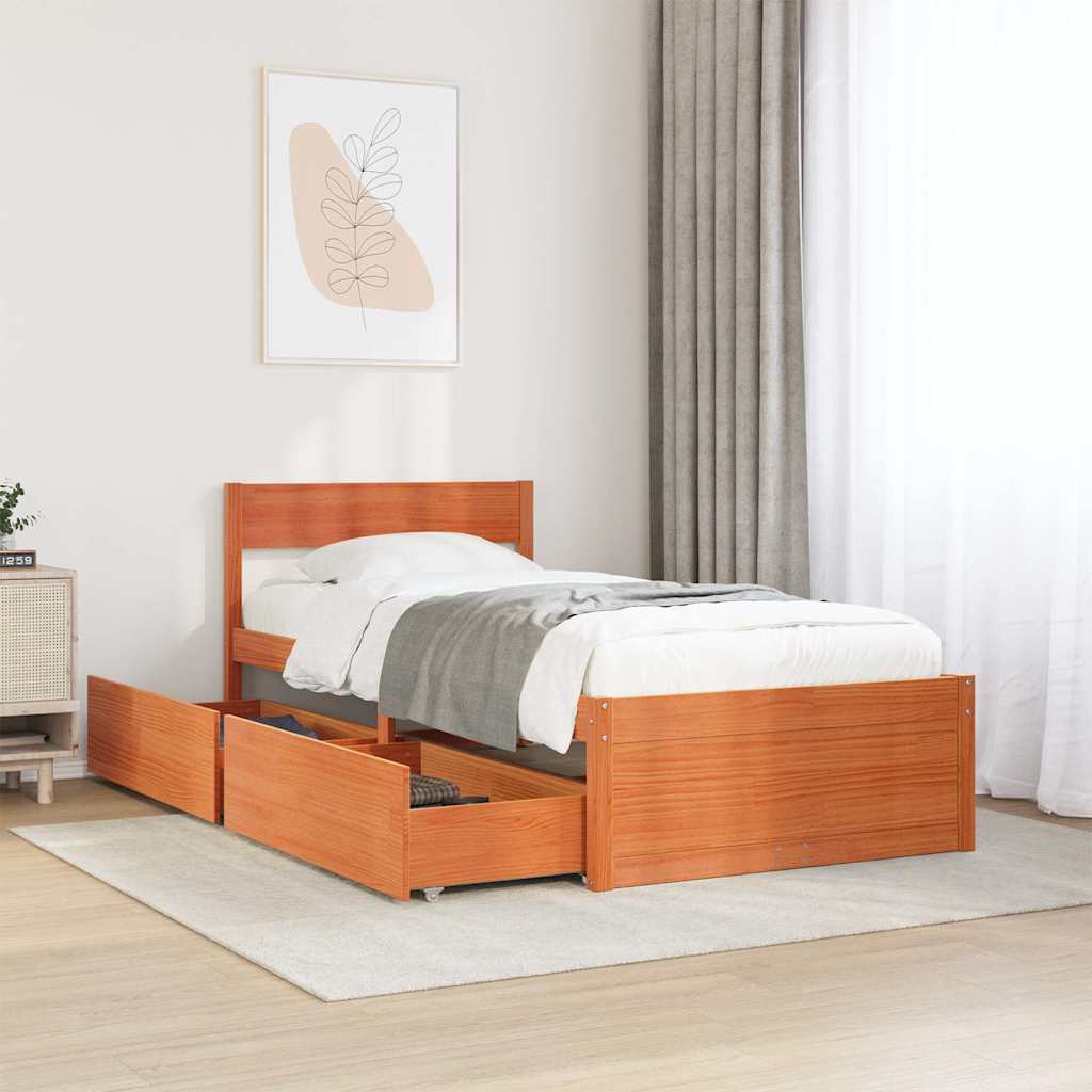 sengeramme uden madras 90x200 cm massivt fyrretræ gyldenbrun