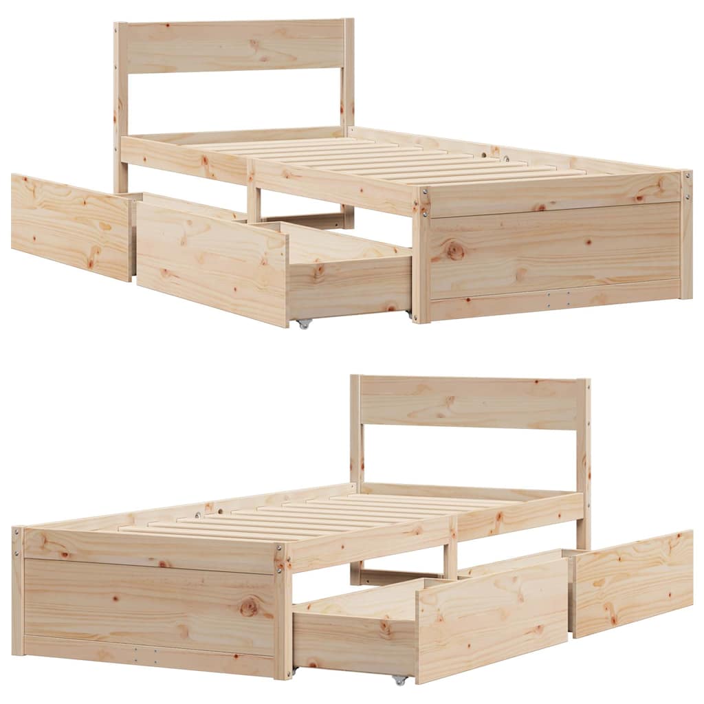 sengeramme uden madras 90x190 cm massivt fyrretræ