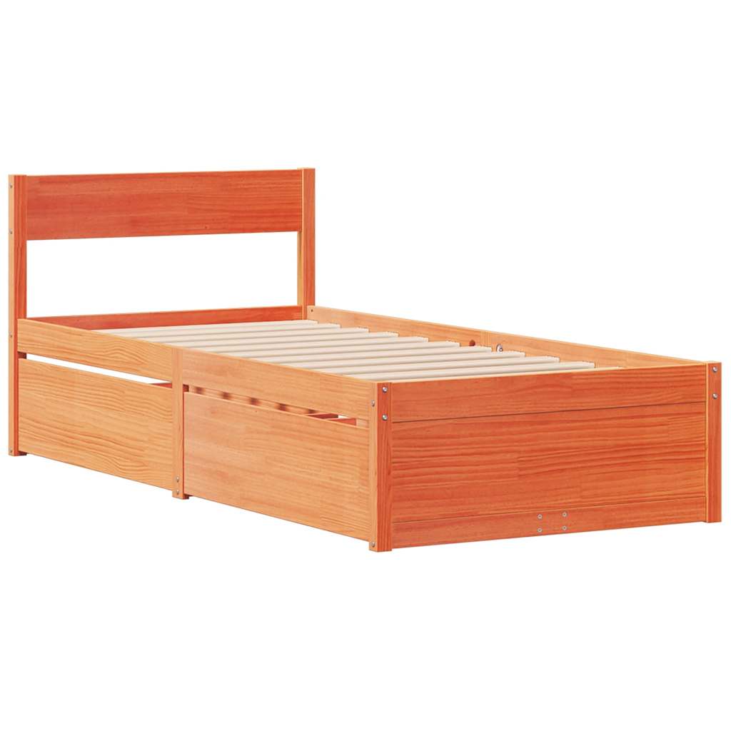 sengeramme uden madras 90x190 cm massivt fyrretræ gyldenbrun