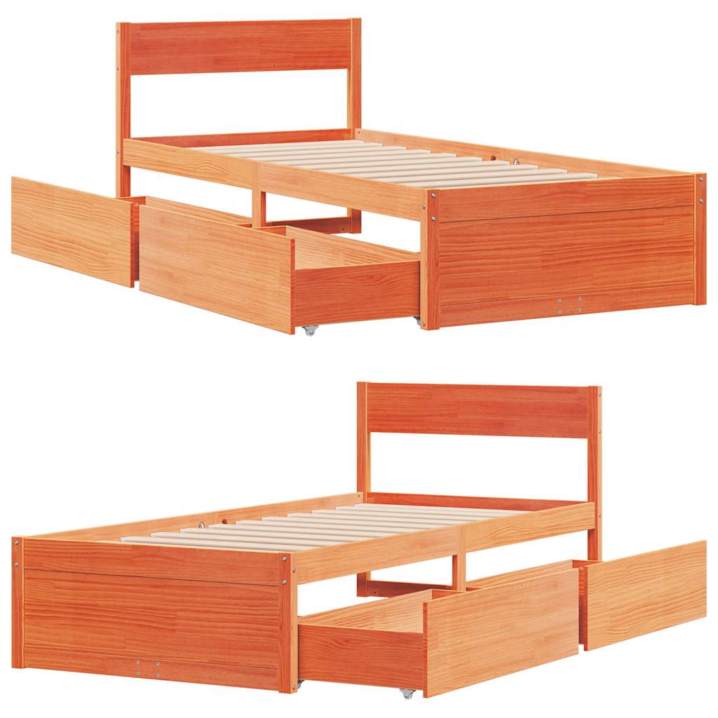 sengeramme uden madras 90x190 cm massivt fyrretræ gyldenbrun