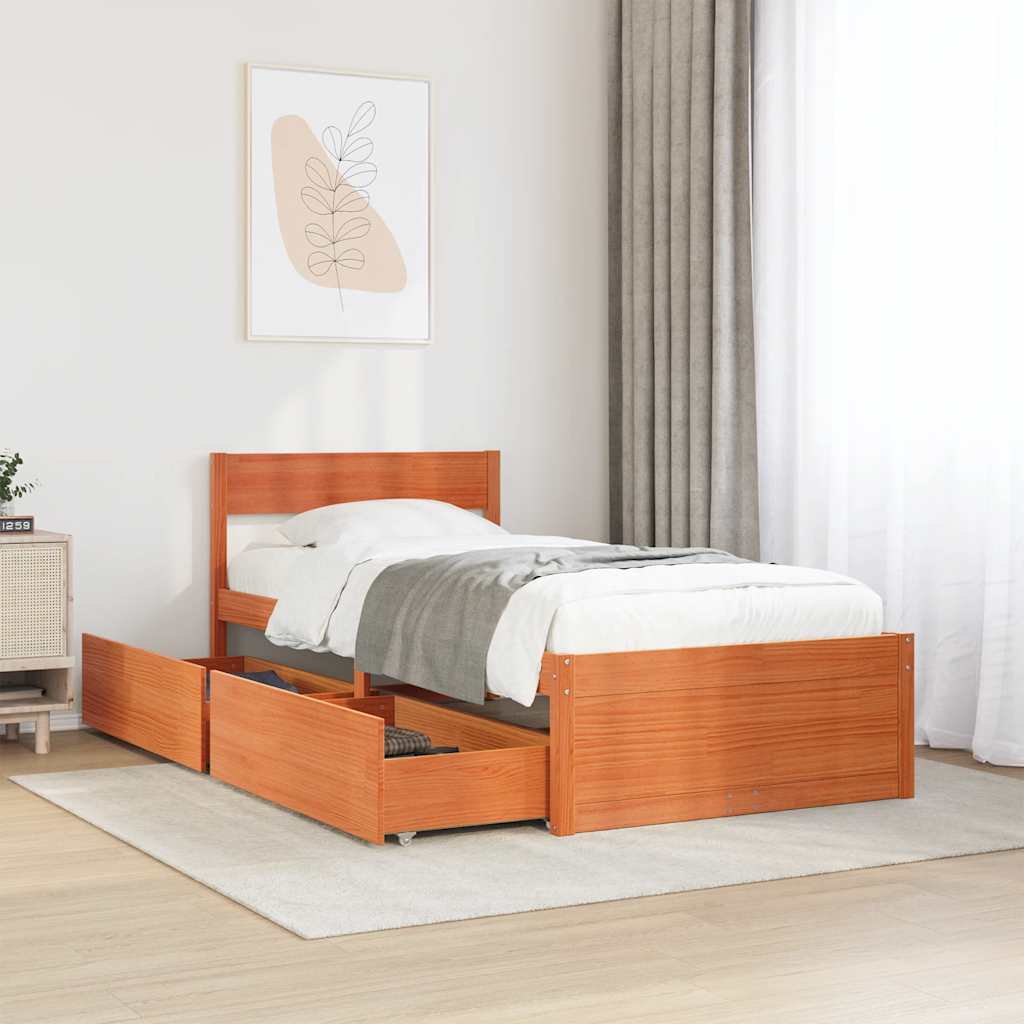sengeramme uden madras 90x190 cm massivt fyrretræ gyldenbrun