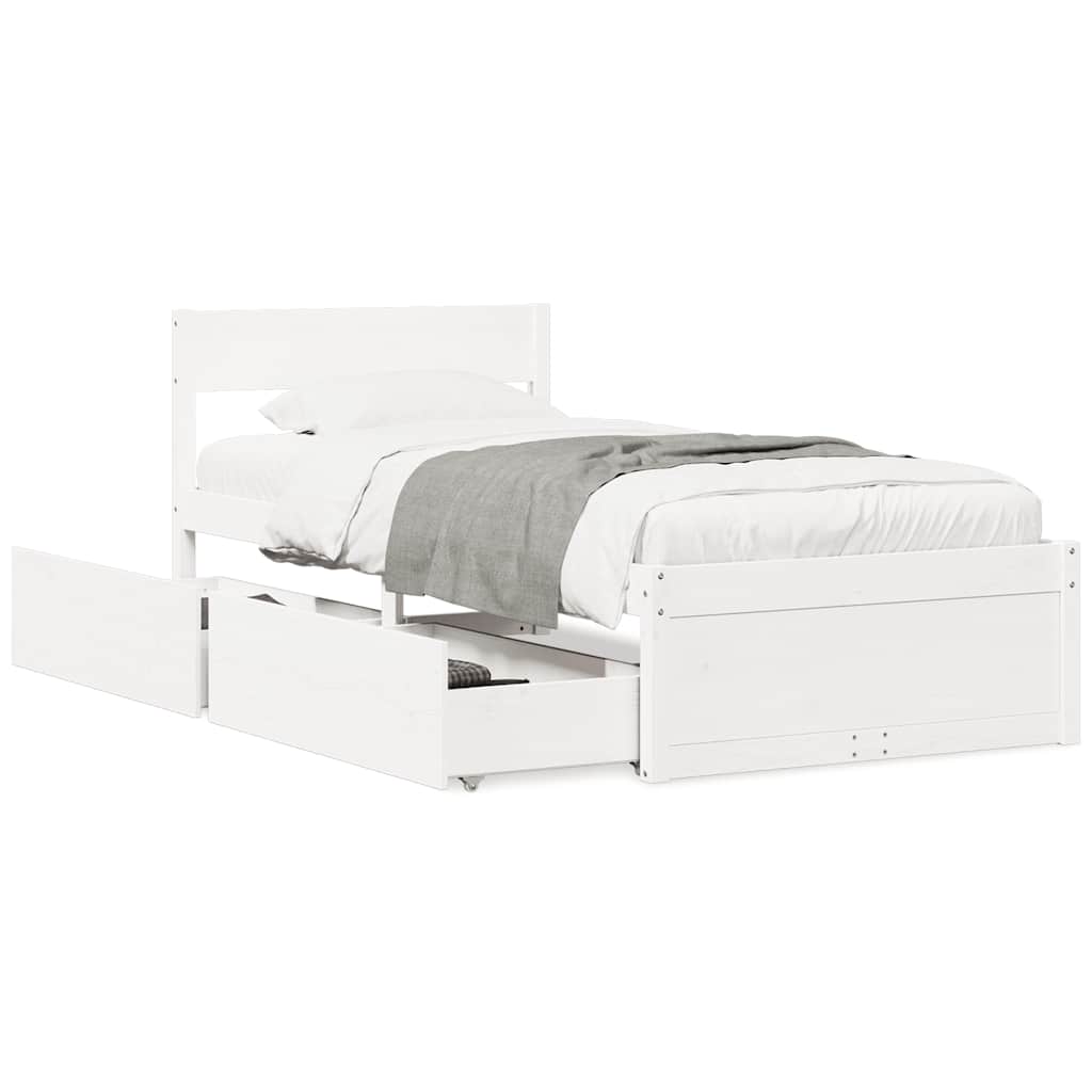 sengeramme uden madras 75x190 cm massivt fyrretræ hvid