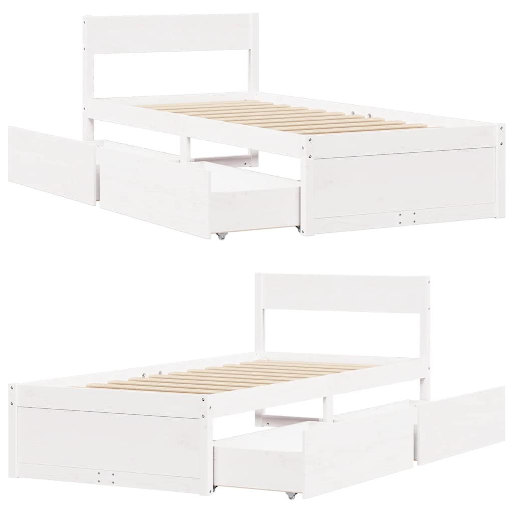 sengeramme uden madras 75x190 cm massivt fyrretræ hvid