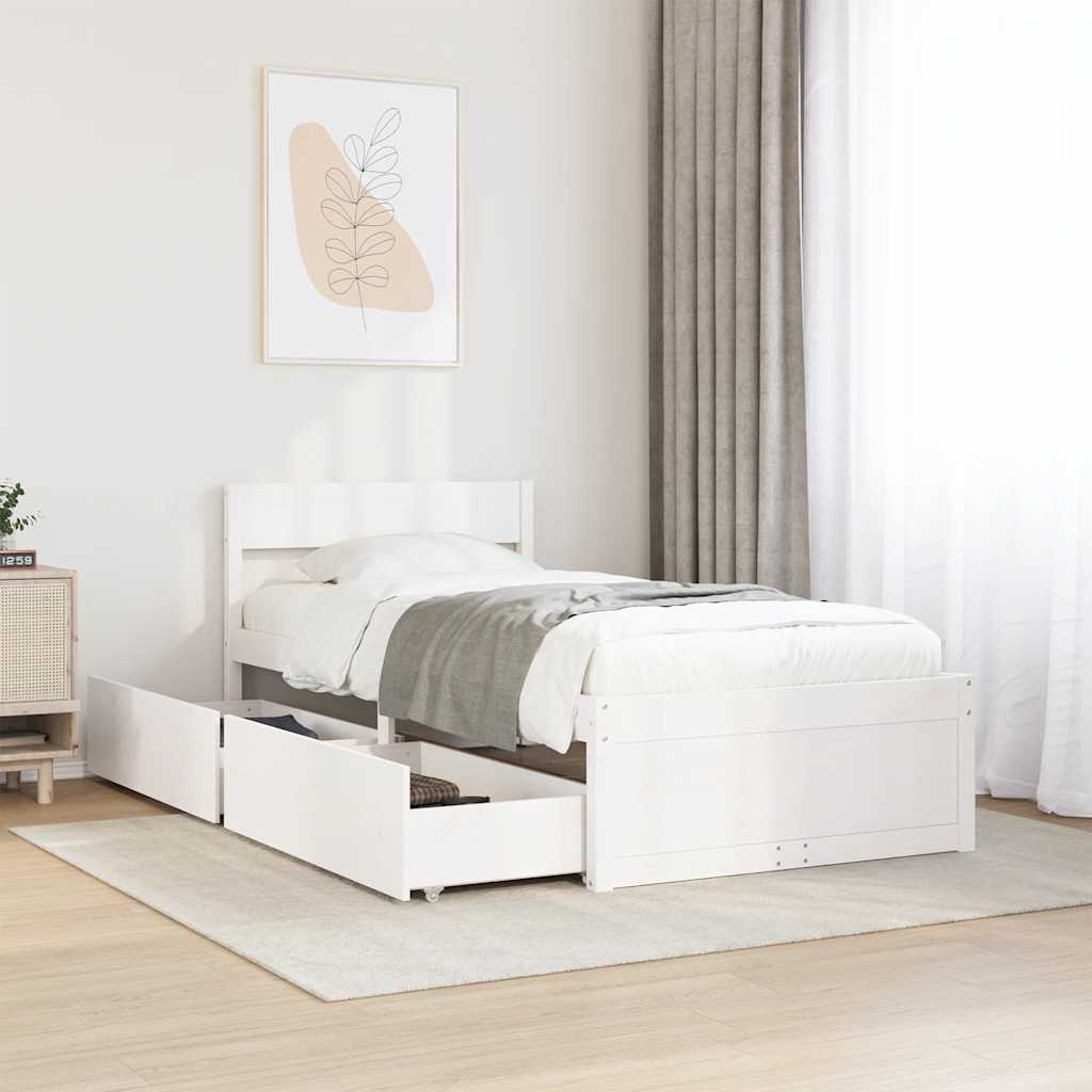 sengeramme uden madras 75x190 cm massivt fyrretræ hvid