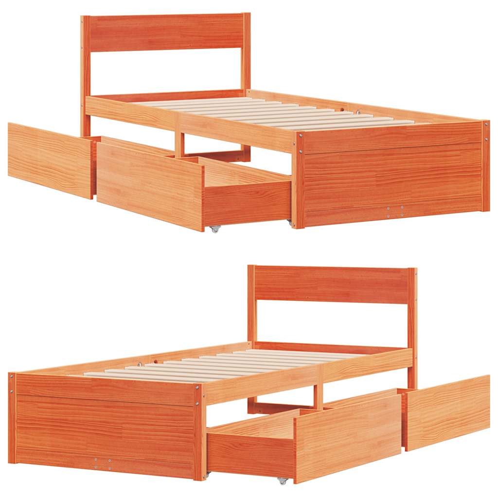sengeramme uden madras 75x190 cm massivt fyrretræ gyldenbrun