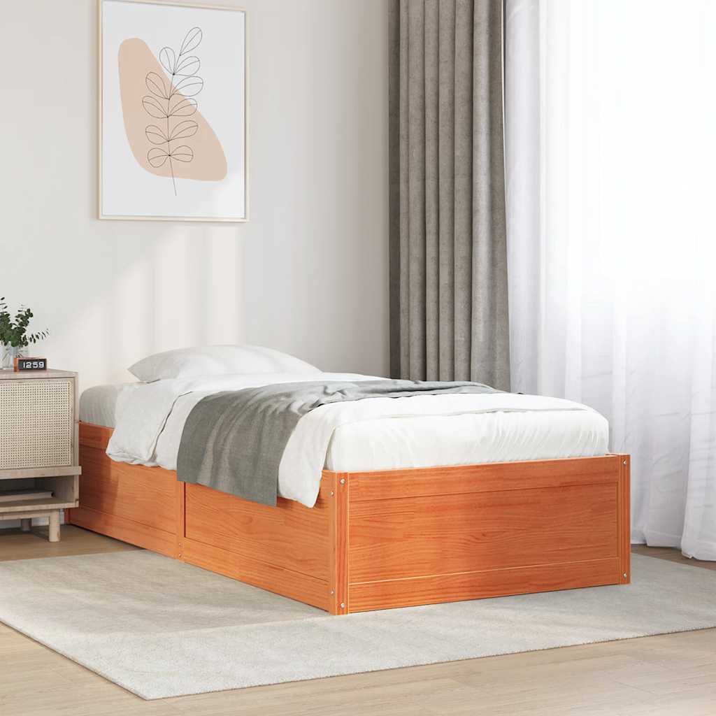 sengeramme uden madras 100x200 cm massivt fyrretræ gyldenbrun
