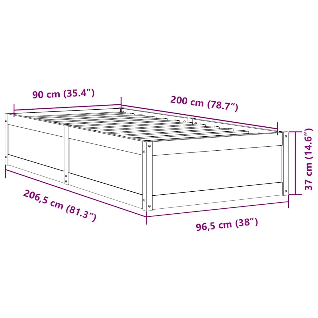 sengeramme uden madras 90x200 cm massivt fyrretræ gyldenbrun