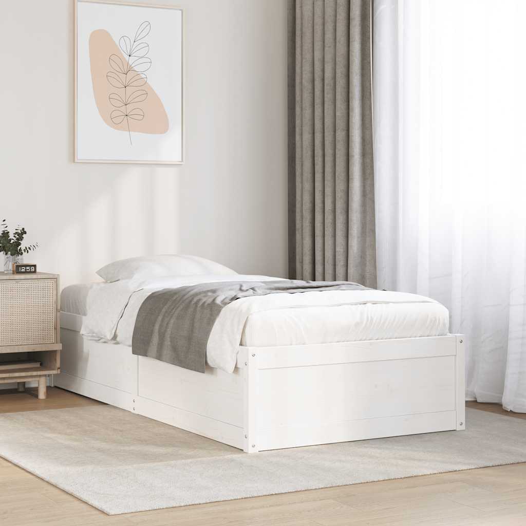 sengeramme uden madras 75x190 cm massivt fyrretræ hvid