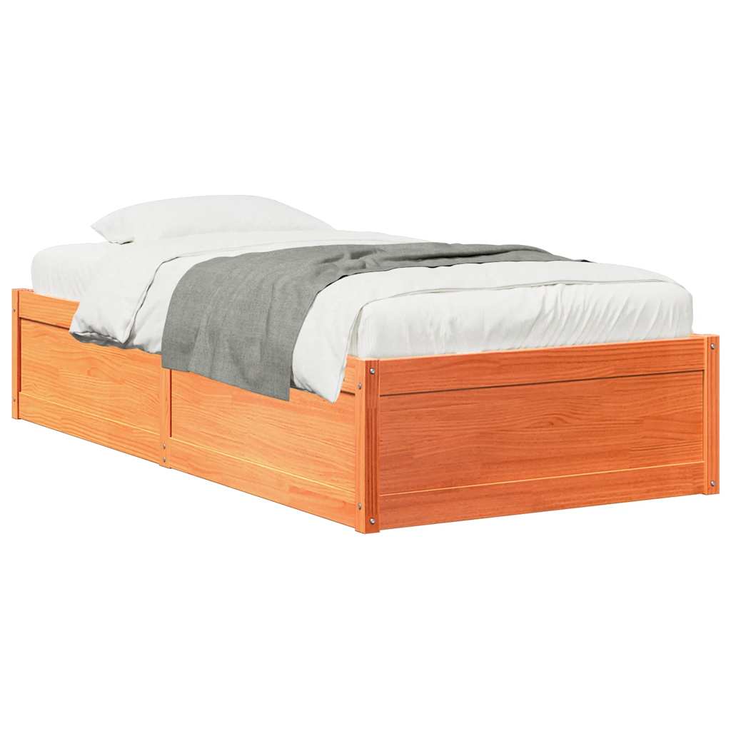 sengeramme uden madras 75x190 cm massivt fyrretræ gyldenbrun