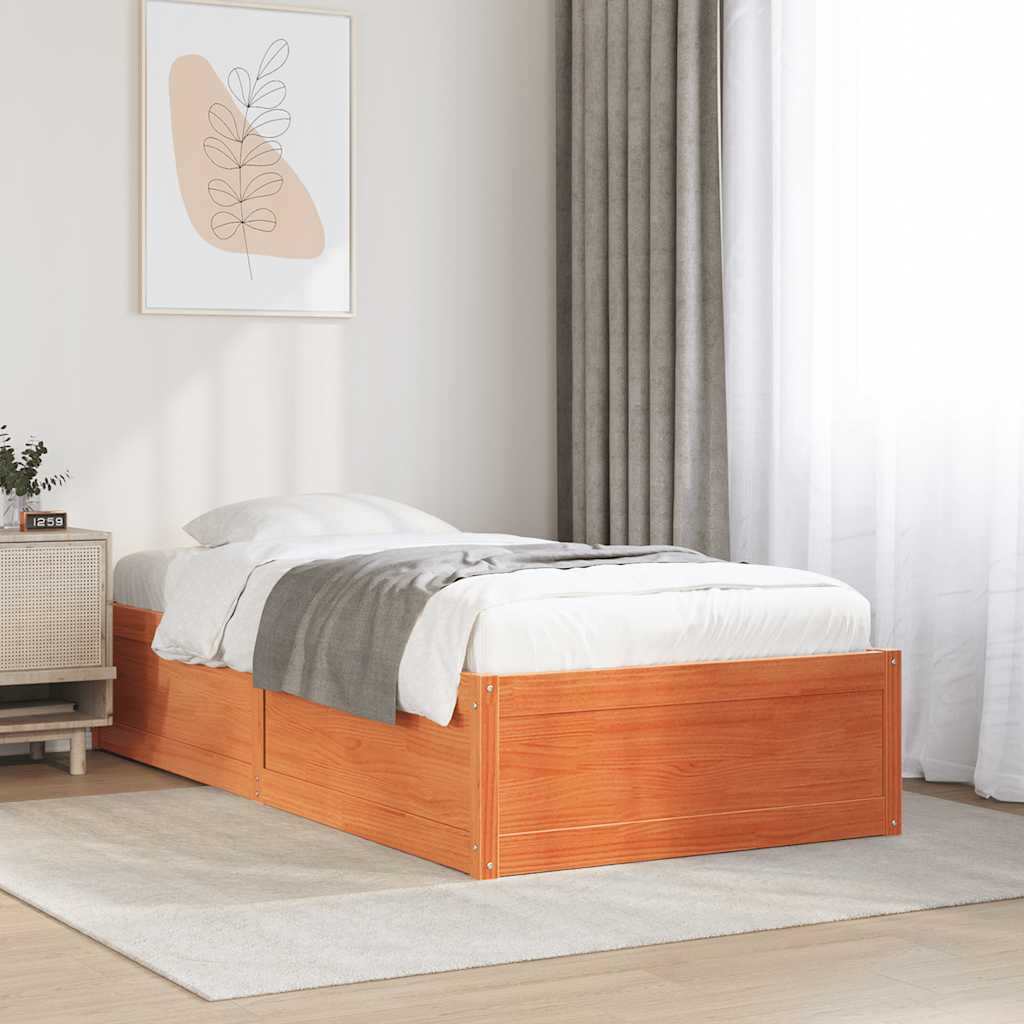 sengeramme uden madras 75x190 cm massivt fyrretræ gyldenbrun
