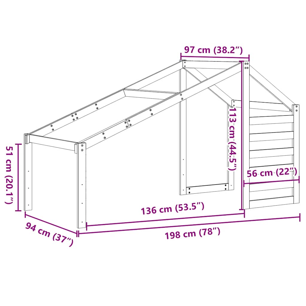 stel til husseng 198x97x113 cm massivt fyrretræ hvid
