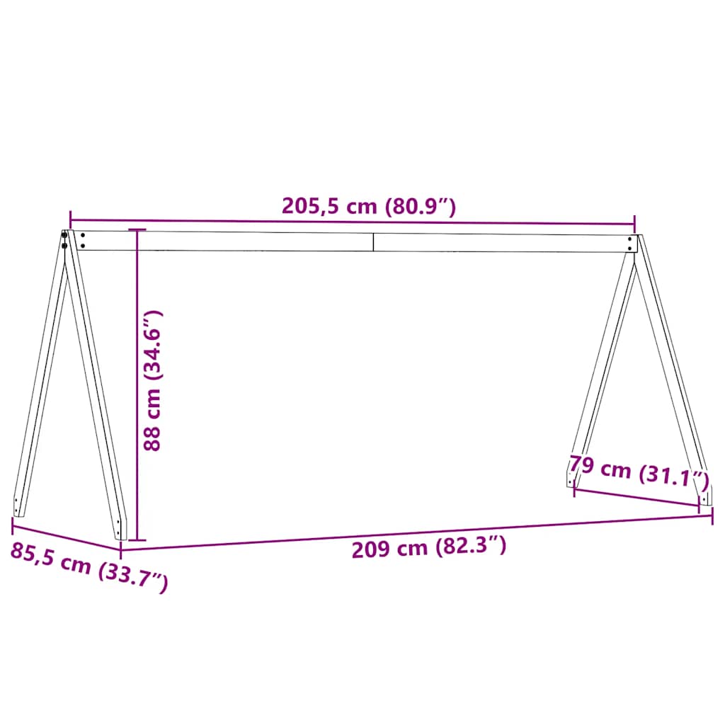 stel til husseng 209x85,5x88 cm massivt fyrretræ hvid