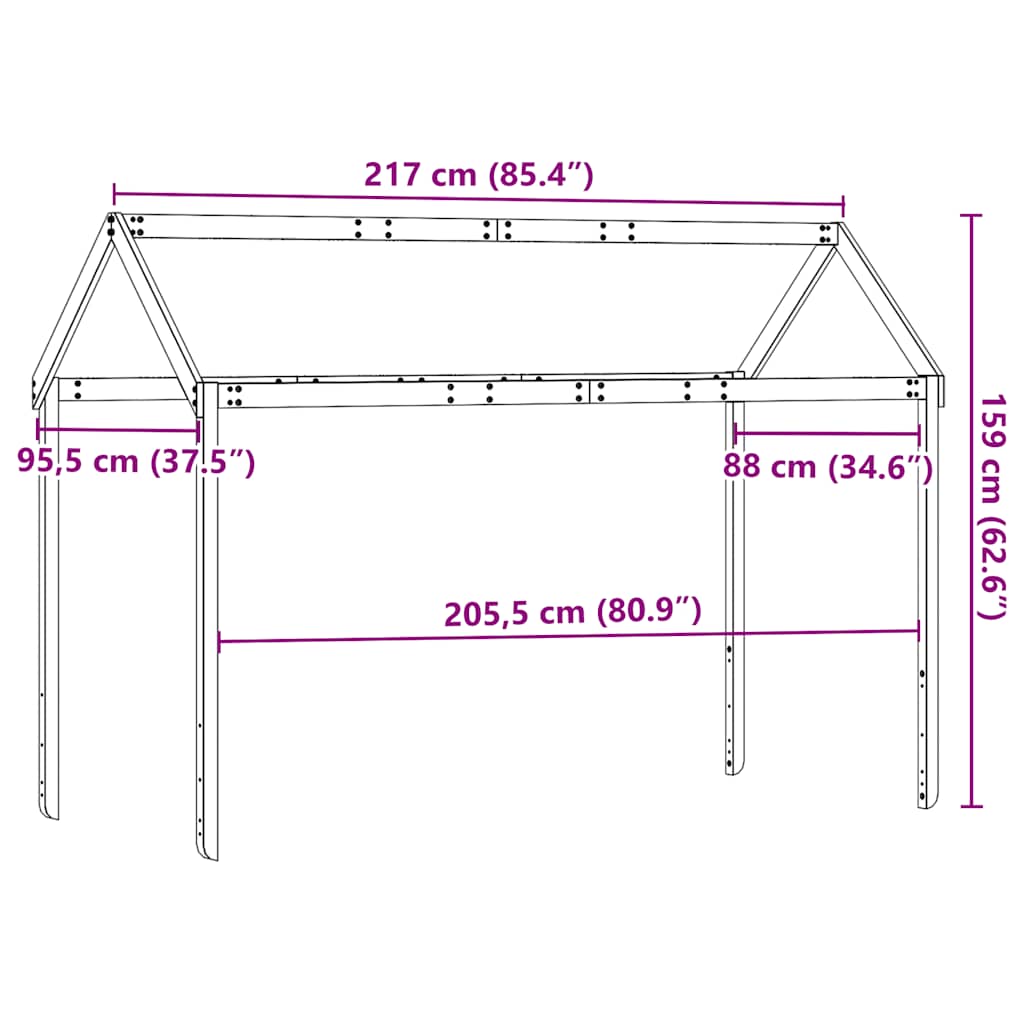 stel til husseng 217x95,5x159 cm massivt fyrretræ