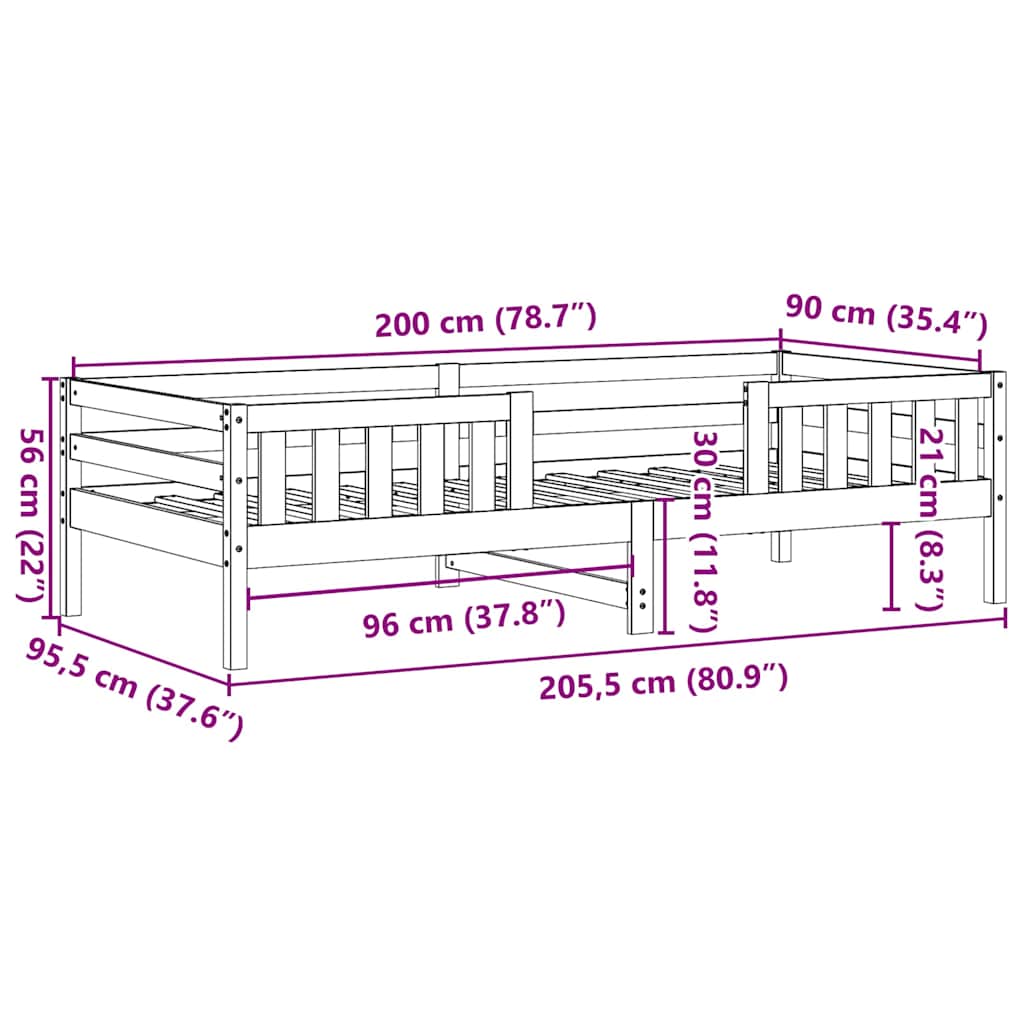 sengeramme uden madras 90x200 cm massivt fyrretræ