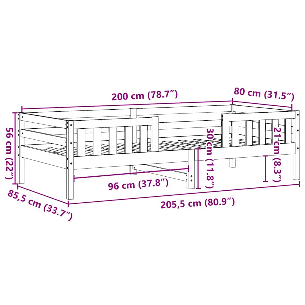sengeramme uden madras 80x200 cm massivt fyrretræ hvid