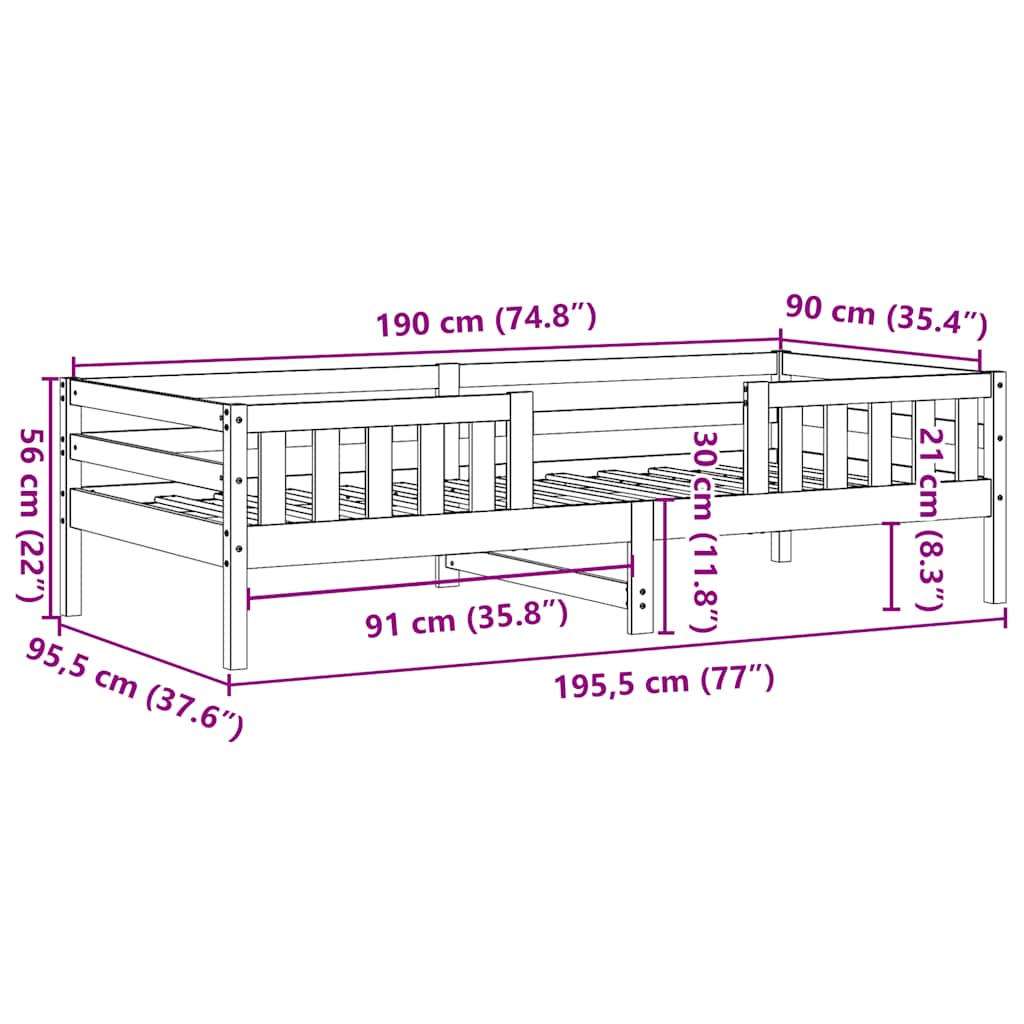 sengeramme uden madras 90x190 cm massivt fyrretræ gyldenbrun