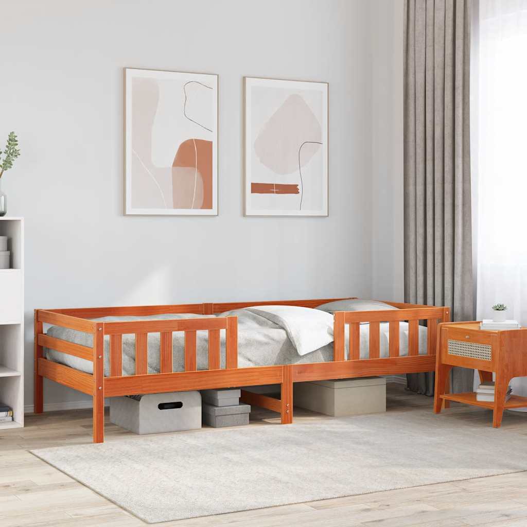 sengeramme uden madras 75x190 cm massivt fyrretræ gyldenbrun