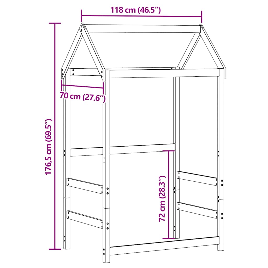 stel til husseng 118x70x176,5 cm massivt fyrretræ