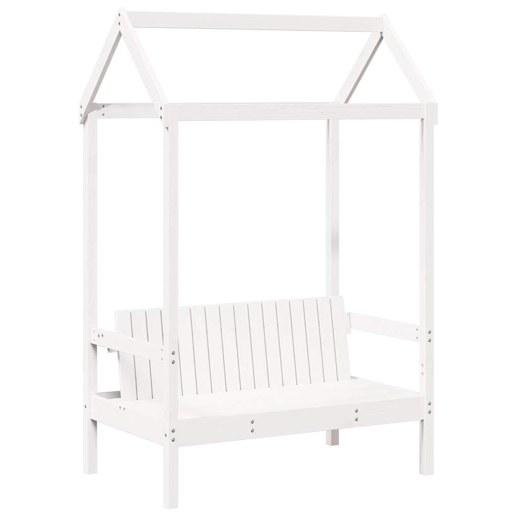 bænk med tag 117,5x70x176,5 cm massivt fyrretræ hvid