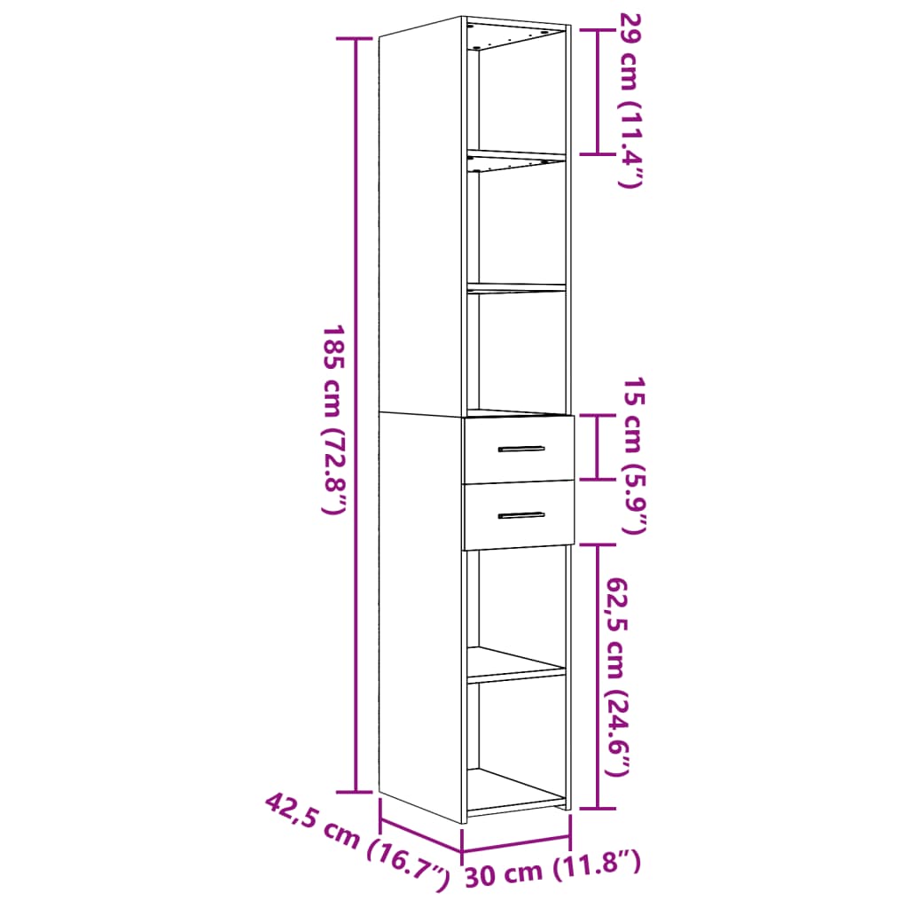 reol 30x42,5x185 cm konstrueret træ grå sonoma-eg