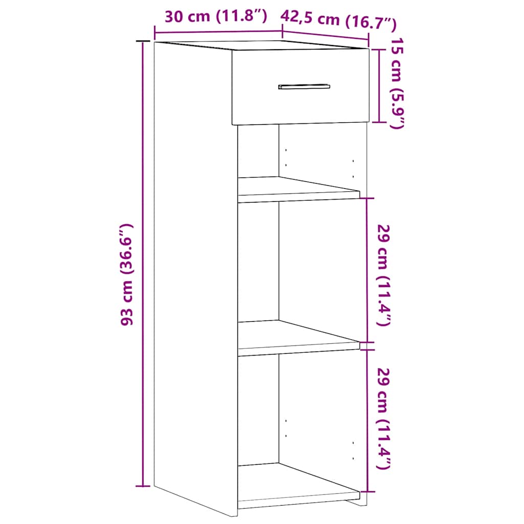 skab 30x42,5x93 cm konstrueret træ sort
