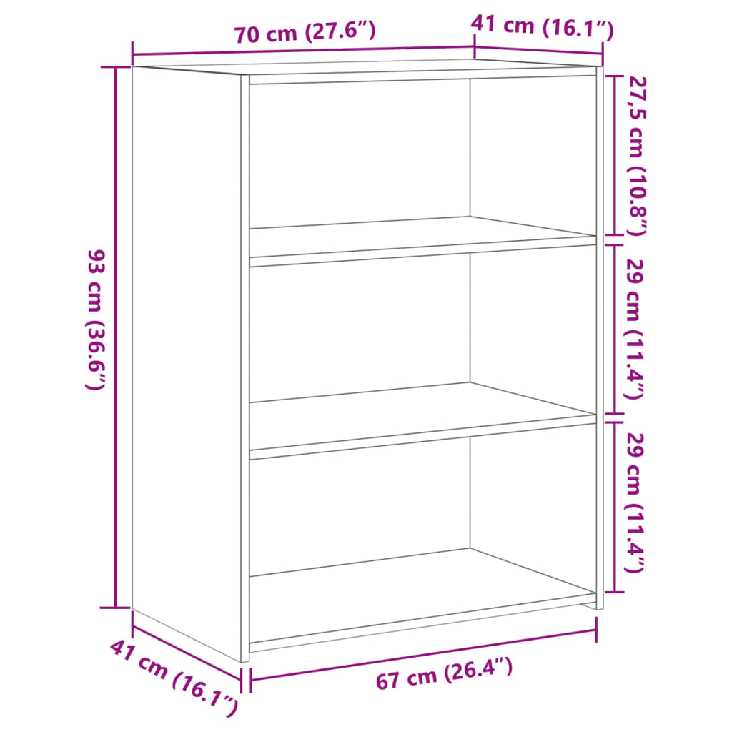 reol 70x41x93 cm konstrueret træ sort