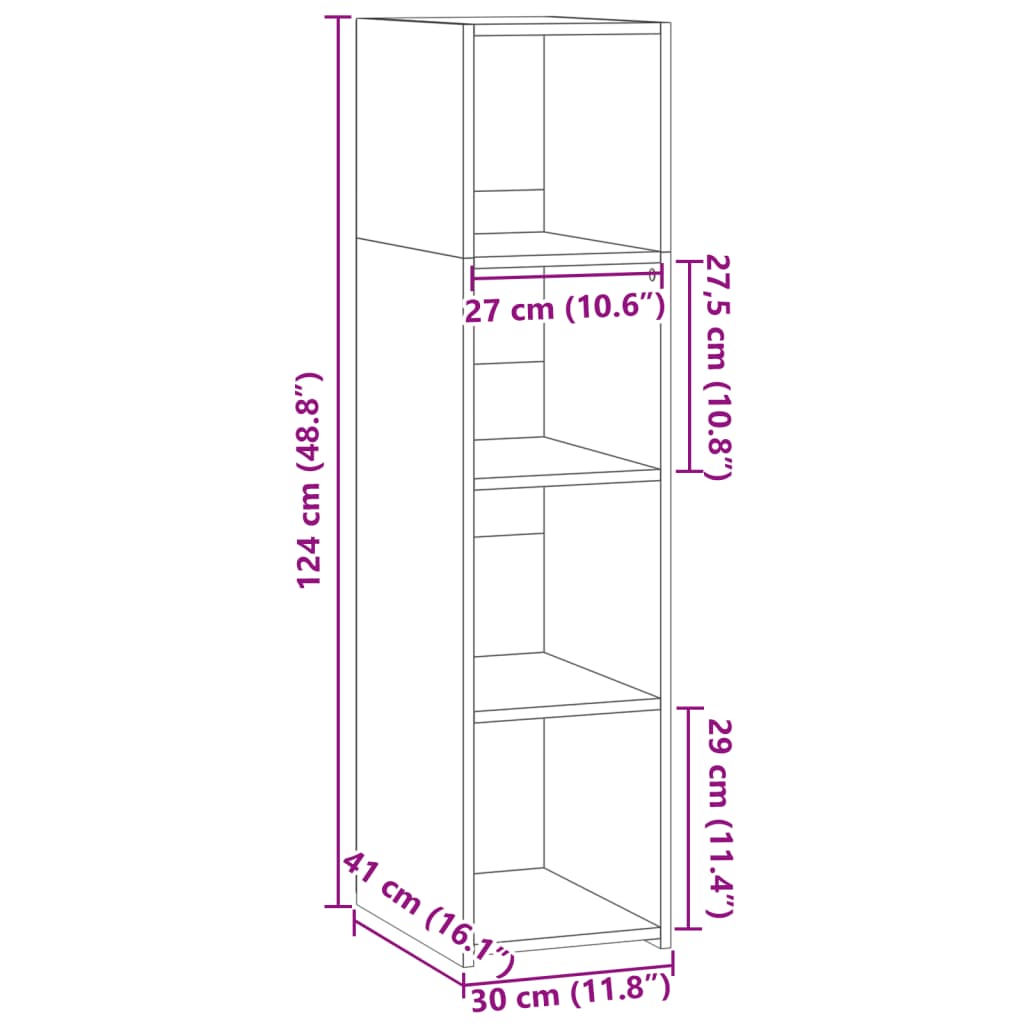 reol 30x41x124 cm konstrueret træ sort