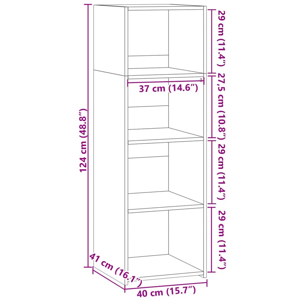 reol 40x41x124 cm konstrueret træ sonoma-eg