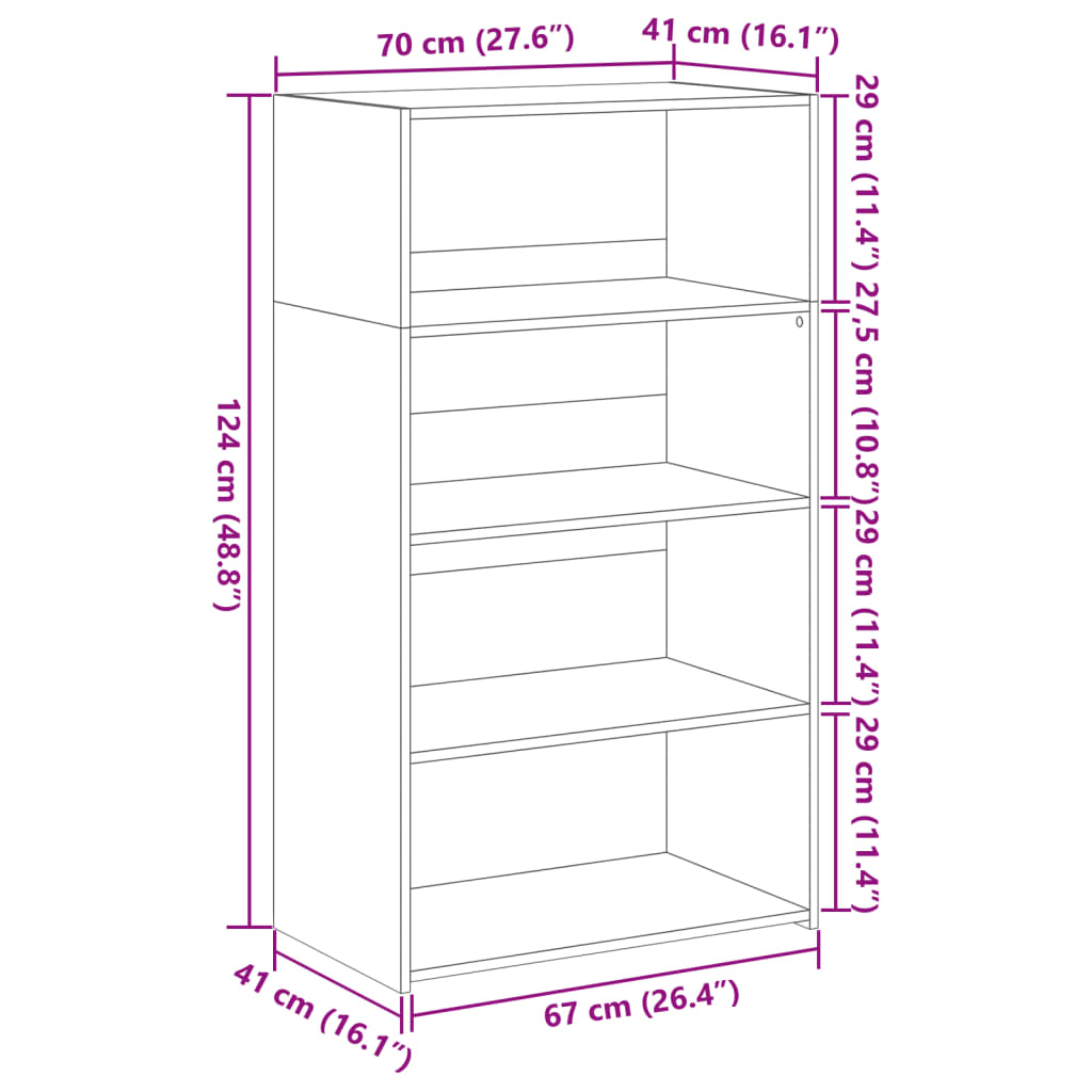 reol 70x41x124 cm konstrueret træ sort