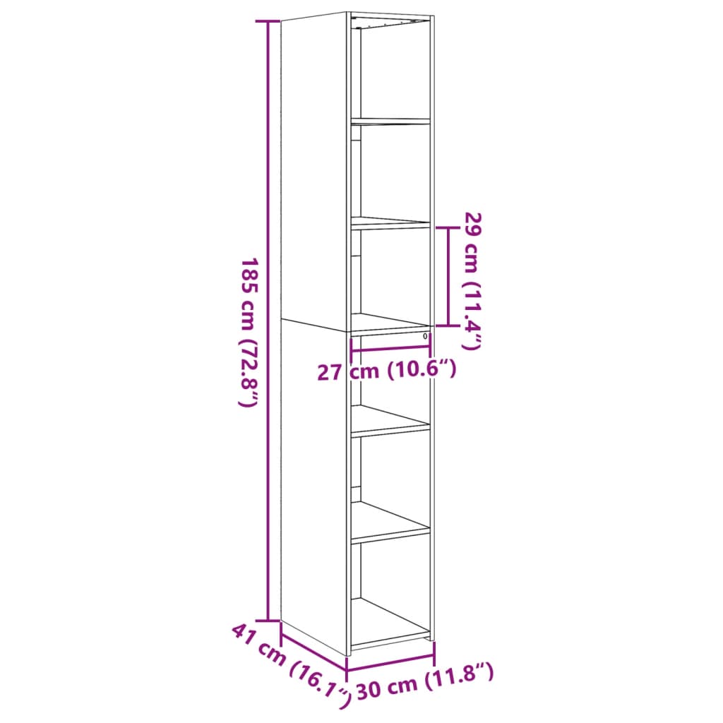 reol 30x41x185 cm konstrueret træ hvid