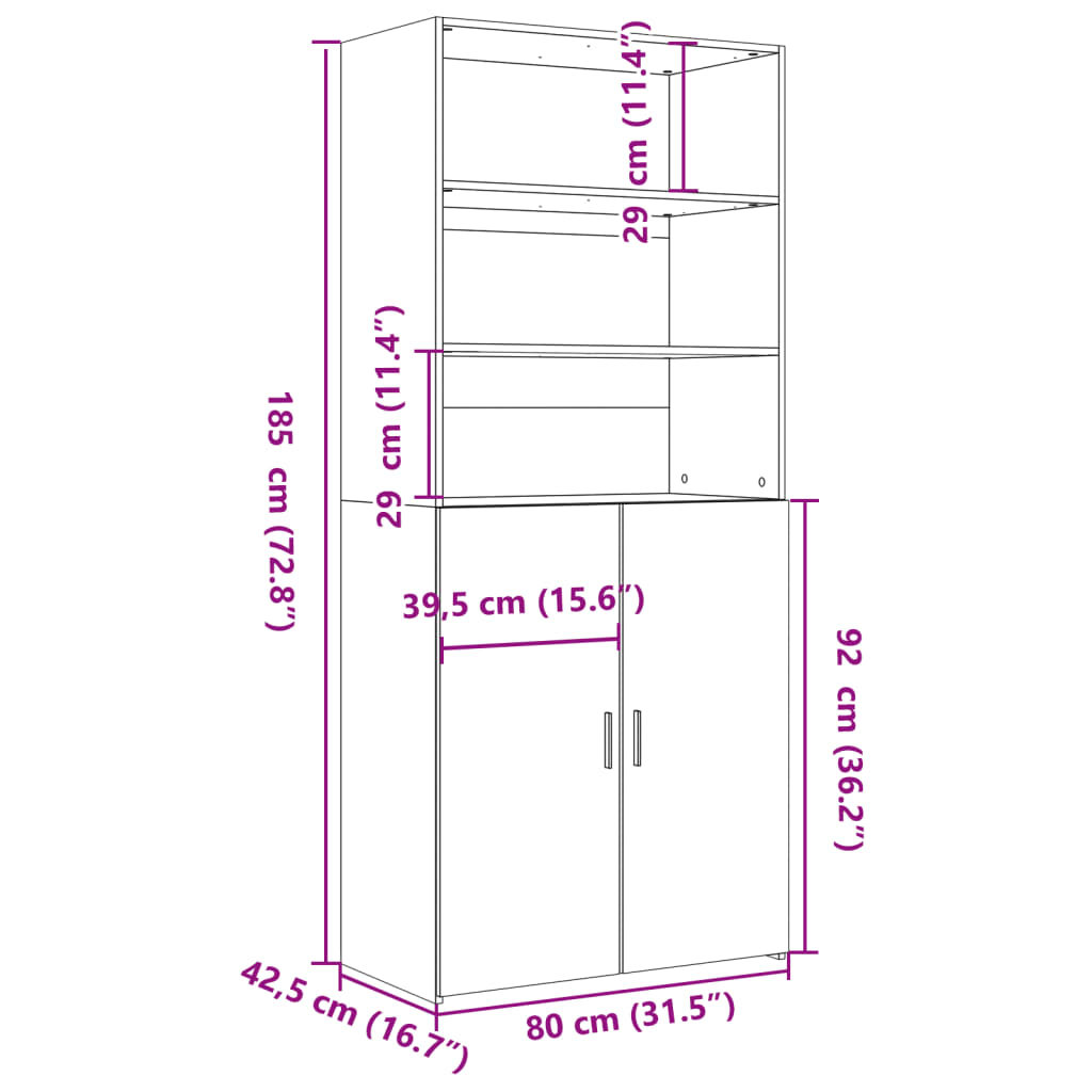 skab 80x42,5x185 cm konstrueret træ betongrå