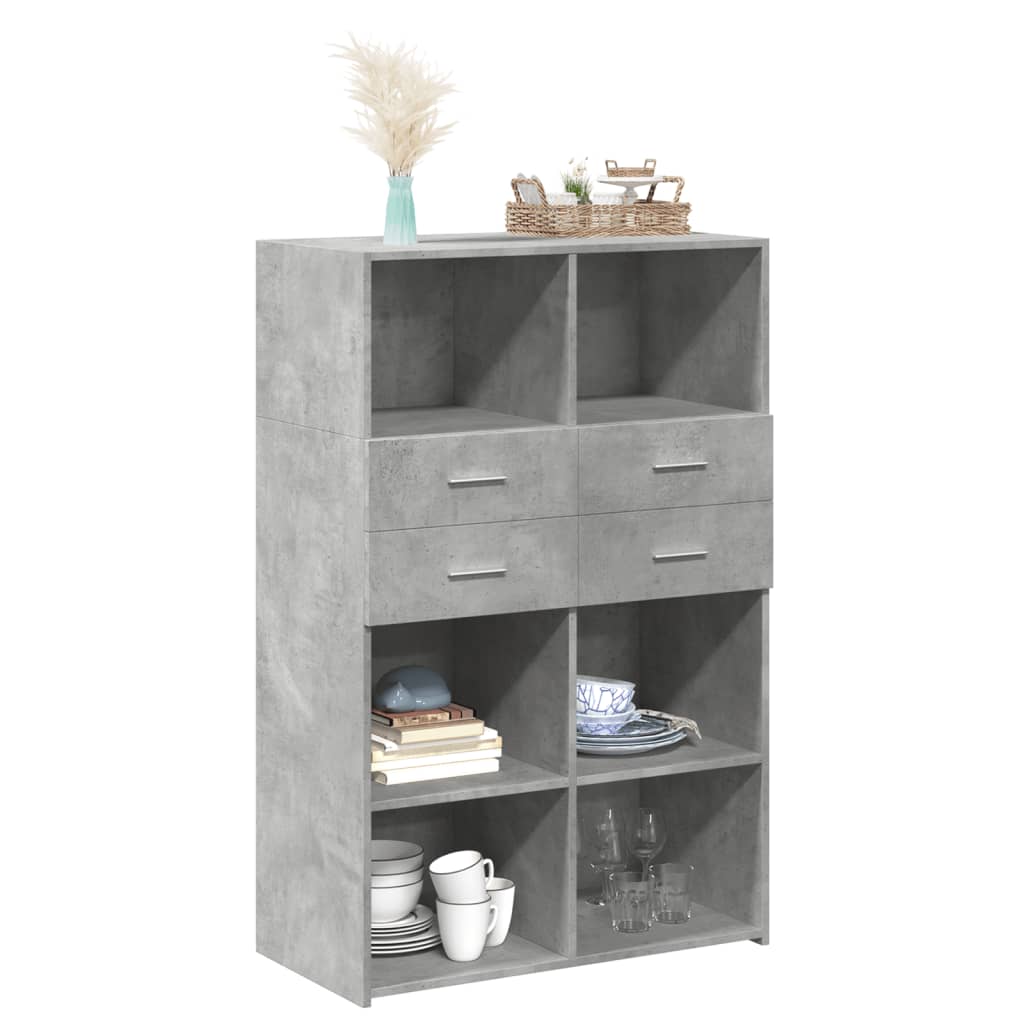 reol 80x42,5x124 cm konstrueret træ betongrå