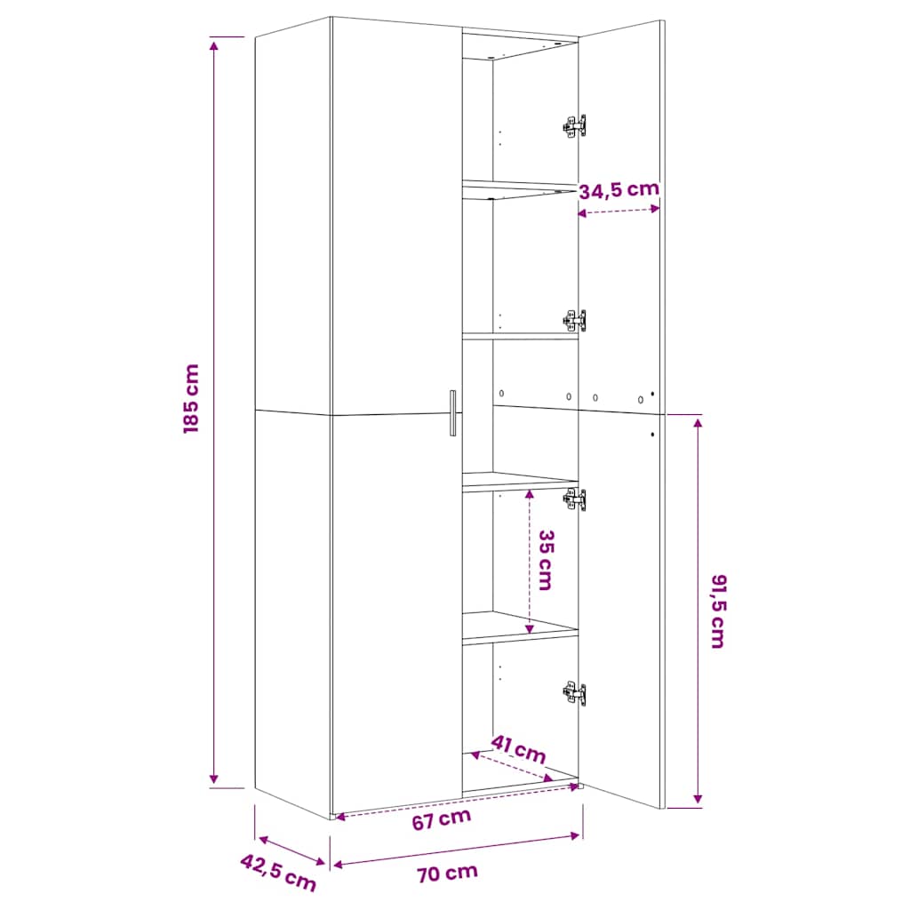 skab 70x42,5x185 cm konstrueret træ hvid