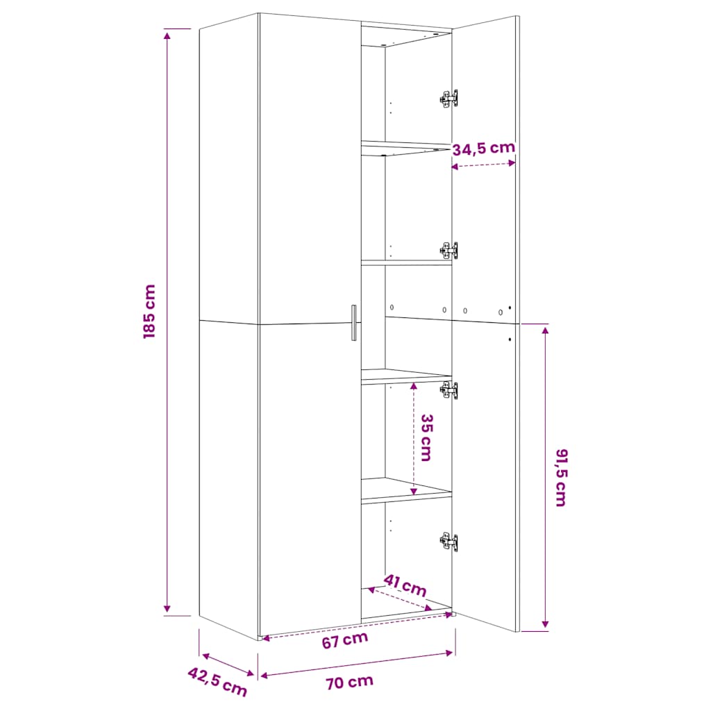 skab 70x42,5x185 cm konstrueret træ betongrå