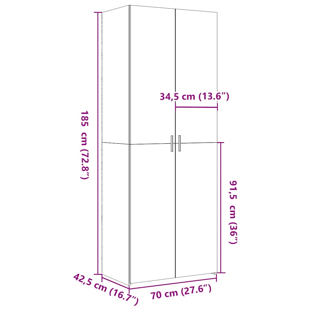 skab 70x42,5x185 cm konstrueret træ sonoma-eg