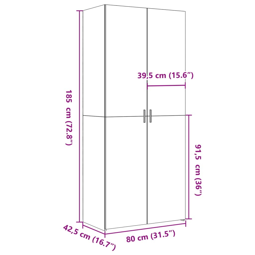 skab 80x42,5x185 cm konstrueret træ sonoma-eg