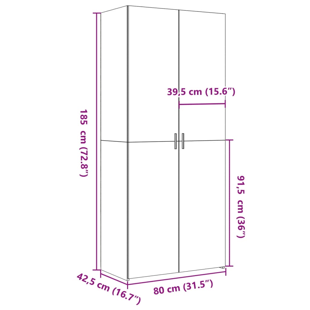 skab 80x42,5x185 cm konstrueret træ grå sonoma-eg