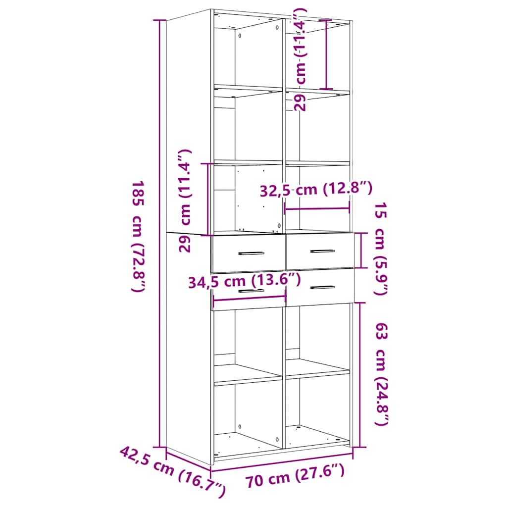 skab 70x42,5x185 cm konstrueret træ sort