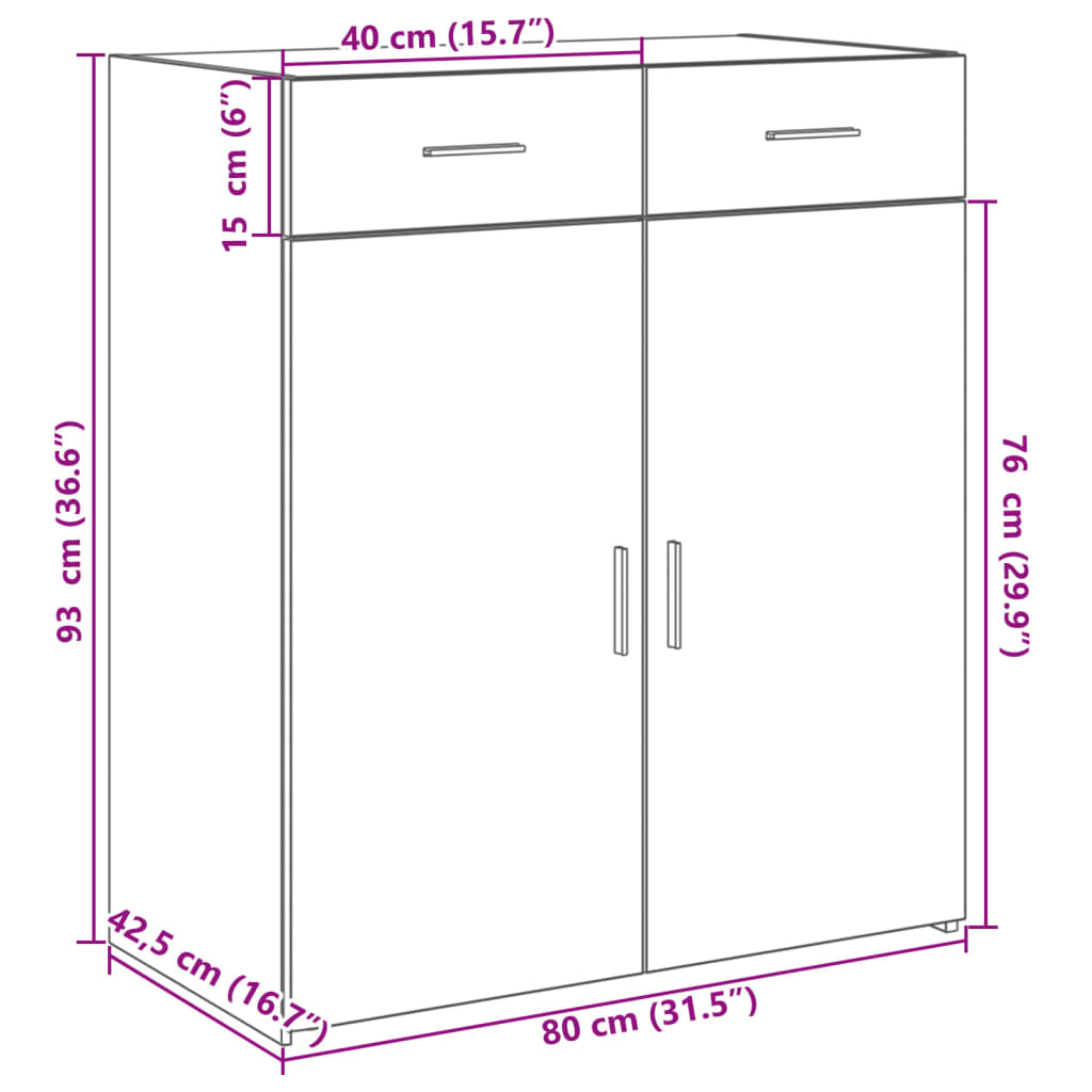 skænk 80x42,5x93 cm konstrueret træ hvid