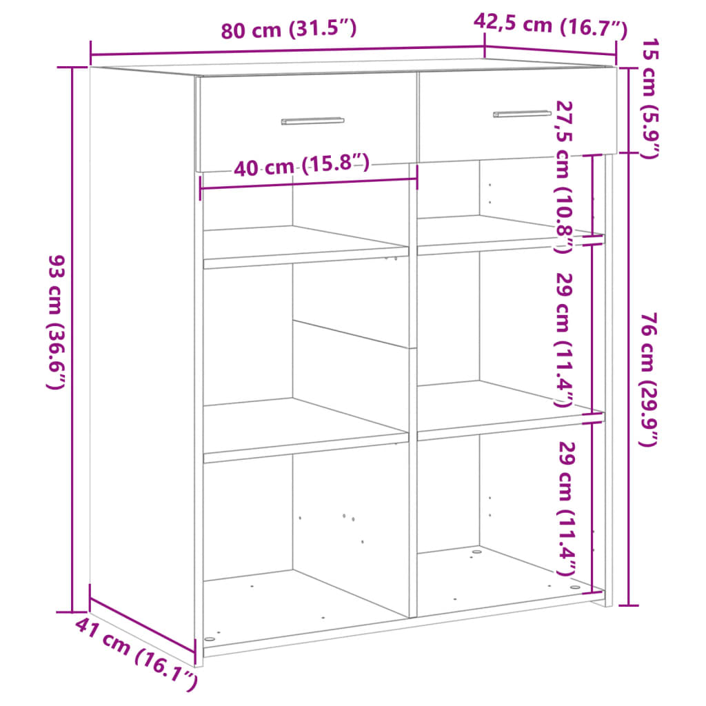 skænk 80x42,5x93 cm konstrueret træ grå sonoma-eg