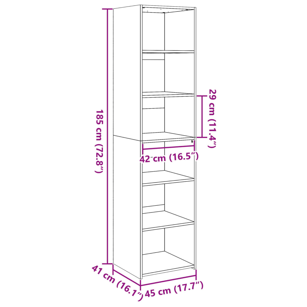 reol 45x41x185 cm konstrueret træ sonoma-eg