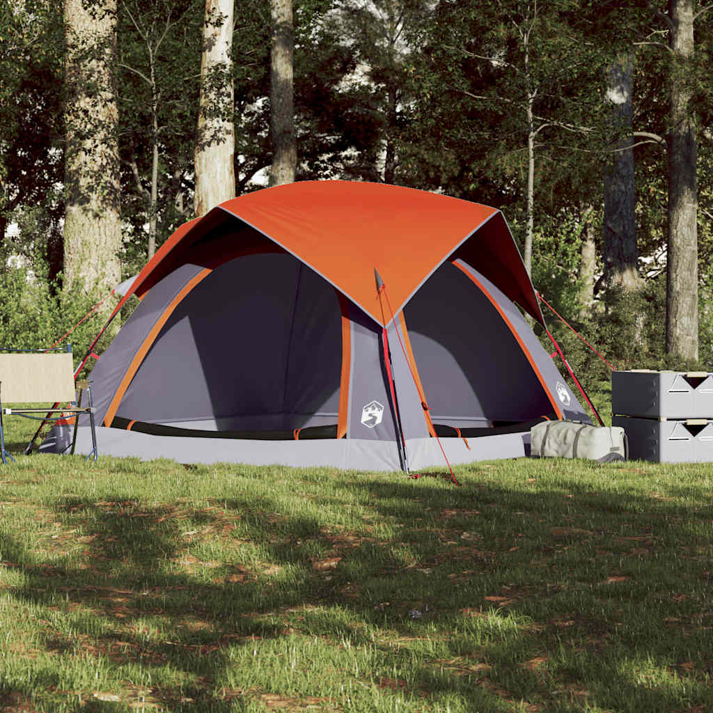 4-personers campingtelt vandtæt grå og orange