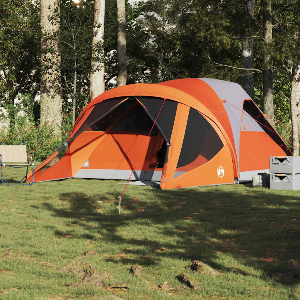 6-personers campingtelt vandtæt grå og orange