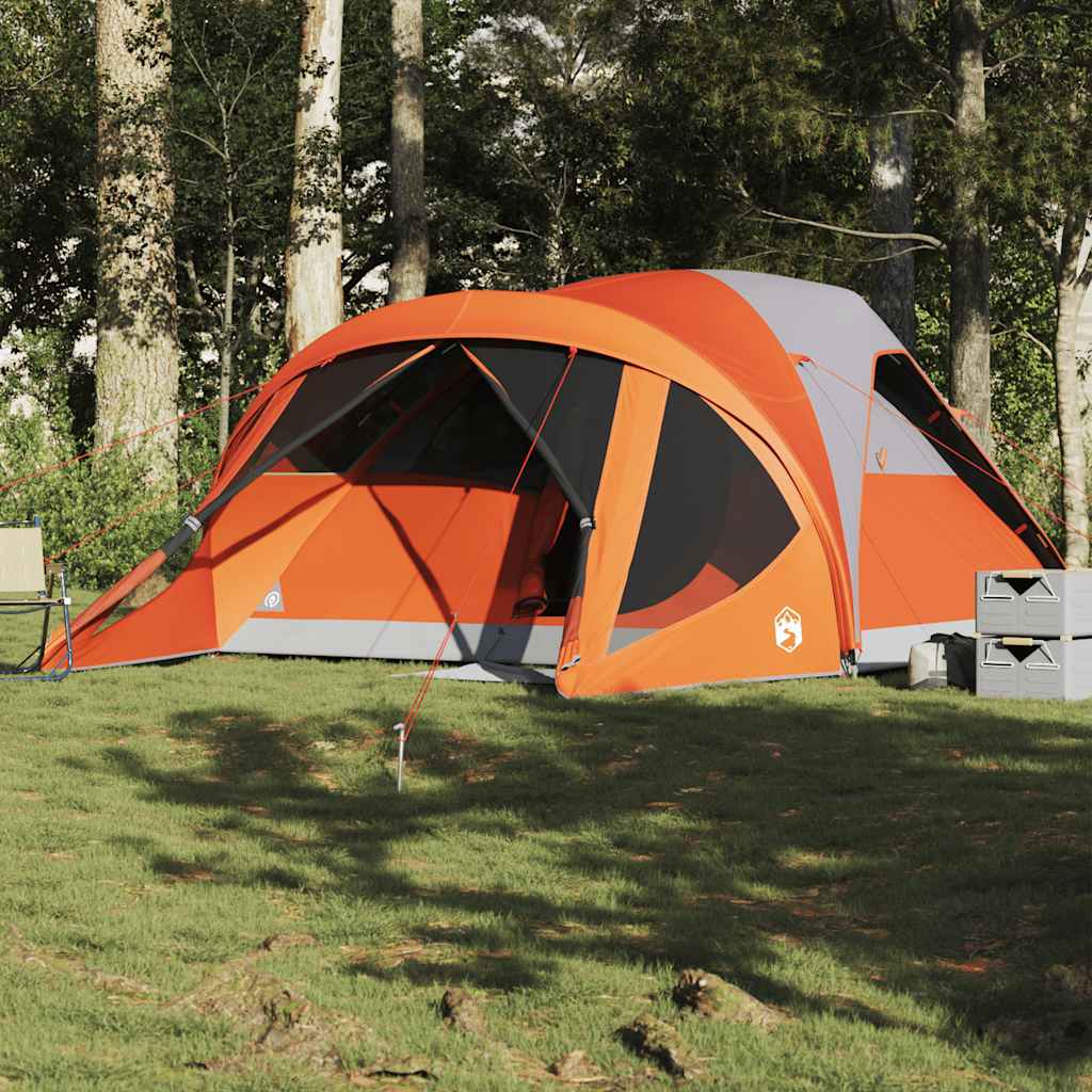 6-personers campingtelt vandtæt grå og orange