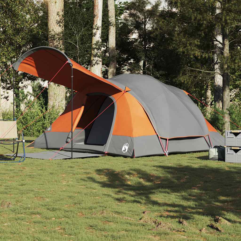 8-personers campingtelt vandtæt grå og orange