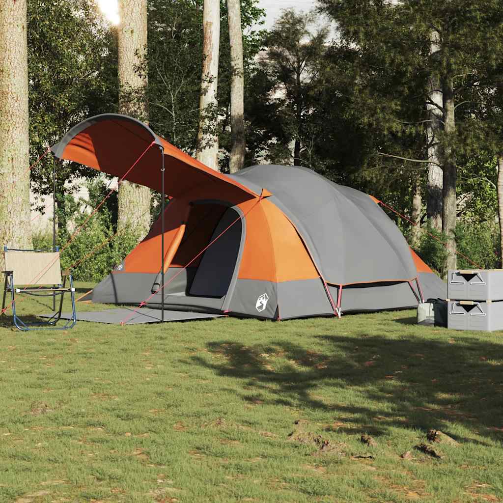 8-personers campingtelt vandtæt grå og orange