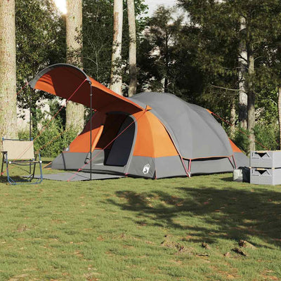 8-personers campingtelt vandtæt grå og orange