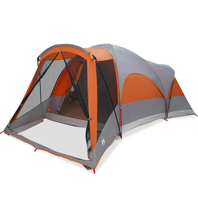 8-personers campingtelt vandtæt grå og orange