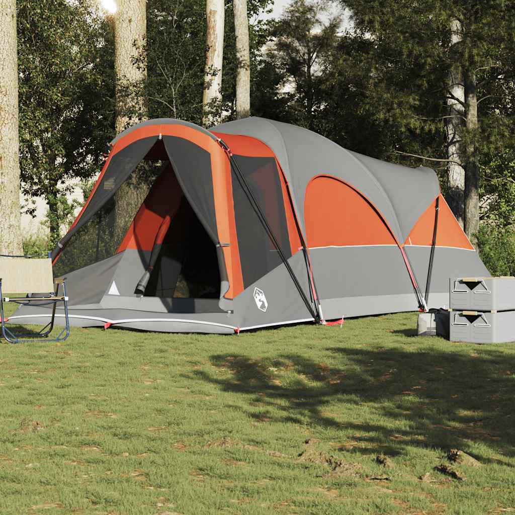 8-personers campingtelt vandtæt grå og orange